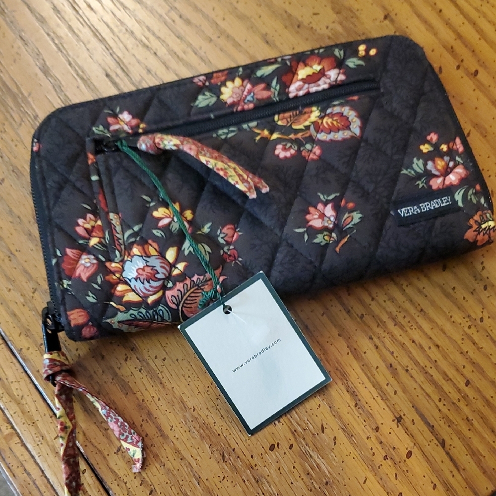 NWT Vera Bradley Black Clutch with Elegant Floral Design